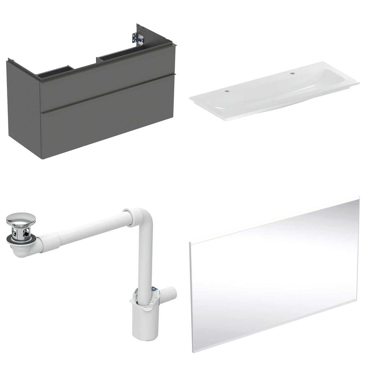 Geberit iCon 120 cm Mat Antrasit Çift Çekmeceli Aynalı Banyo Dolabı Seti 2