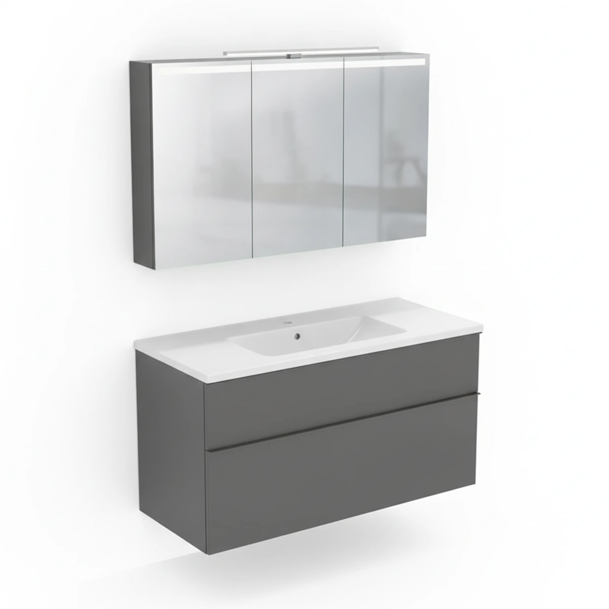 Geberit iCon 120 cm Mat Antrasit Çift Çekmeceli Ayna Dolaplı Banyo Dolabı Seti