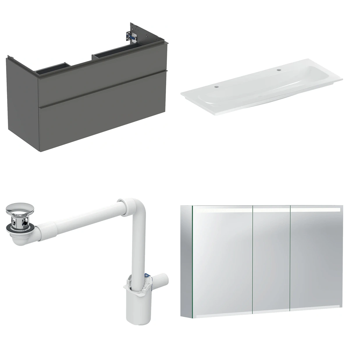 Geberit iCon 120 cm Mat Antrasit Çift Çekmeceli Ayna Dolaplı Banyo Dolabı Seti 2