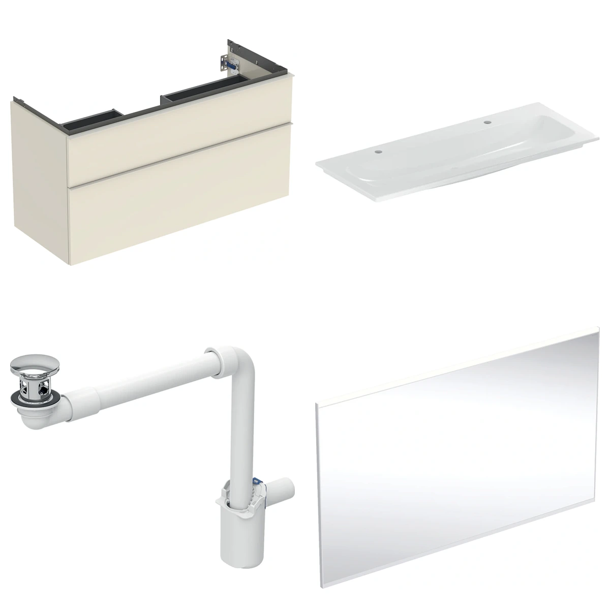 Geberit iCon 120 cm Kum Grisi Çift Çekmeceli Aynalı Banyo Dolabı Seti 2