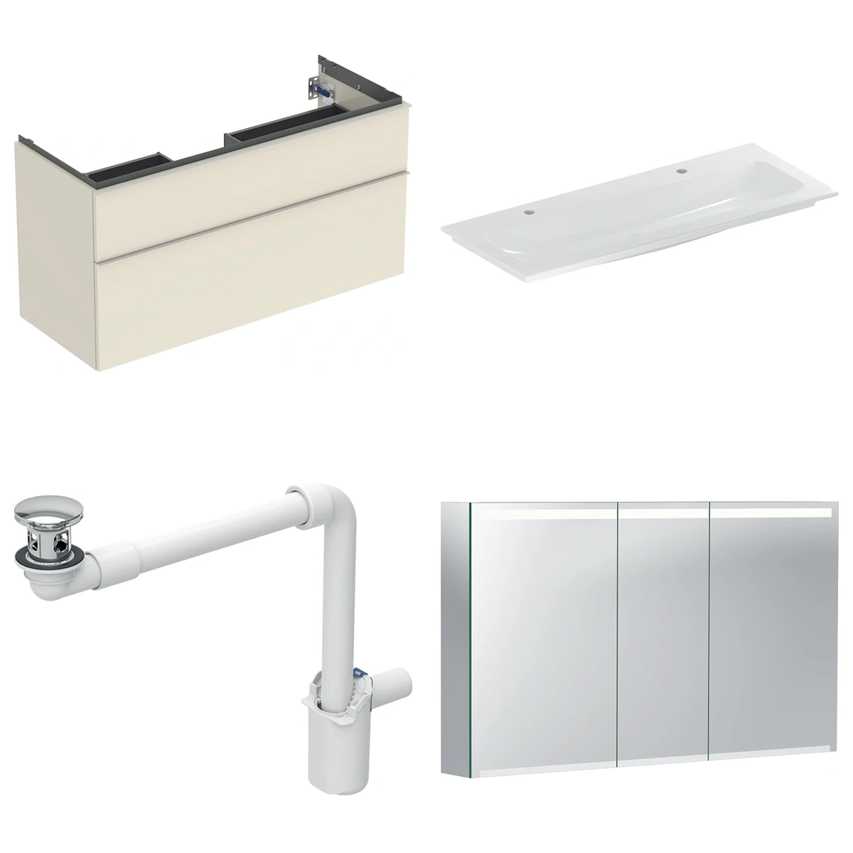 Geberit iCon 120 cm Kum Grisi Çift Çekmeceli Ayna Dolaplı Banyo Dolabı Seti 2