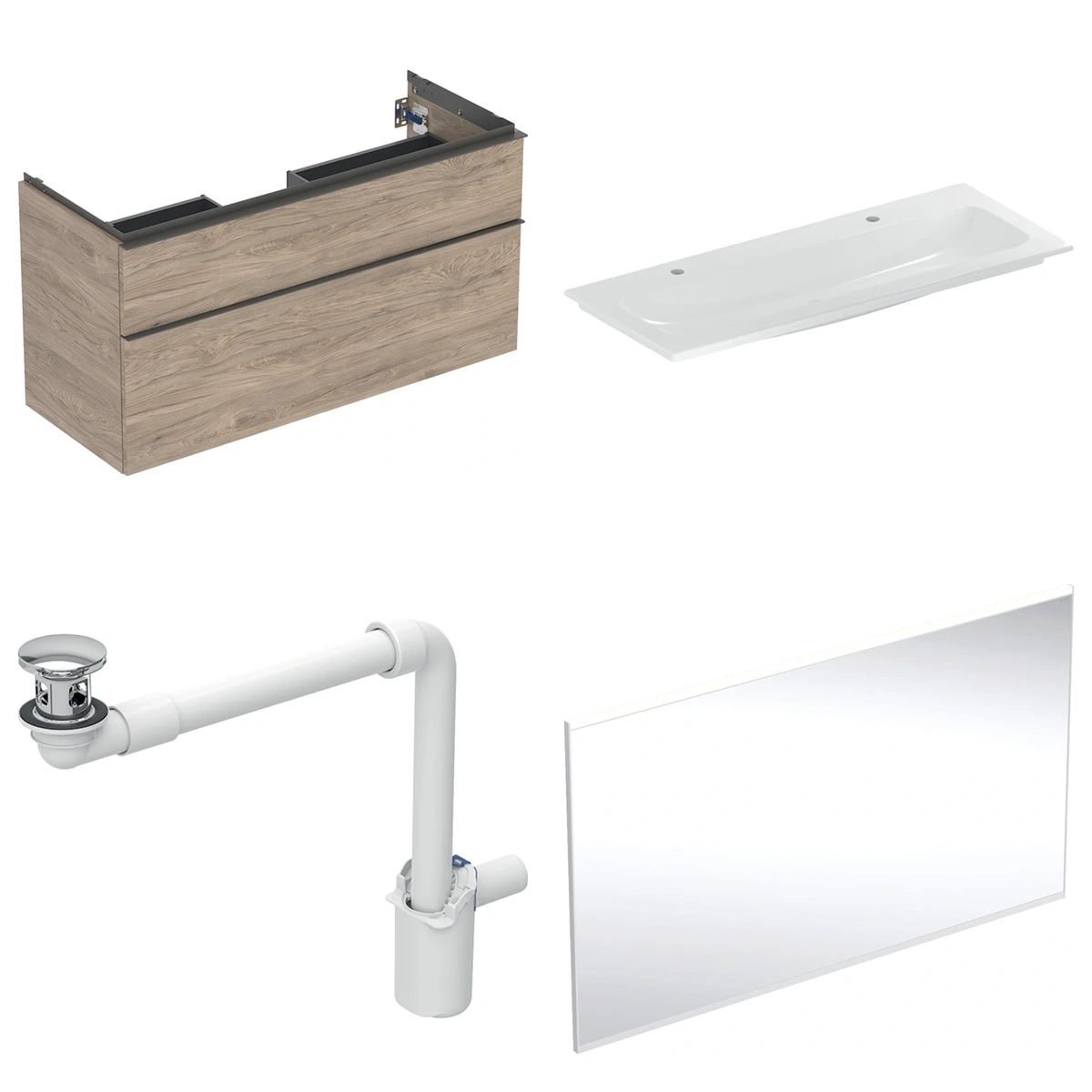 Geberit iCon 120 cm Amerikan Ceviz Çift Çekmeceli Aynalı Banyo Dolabı Seti 2