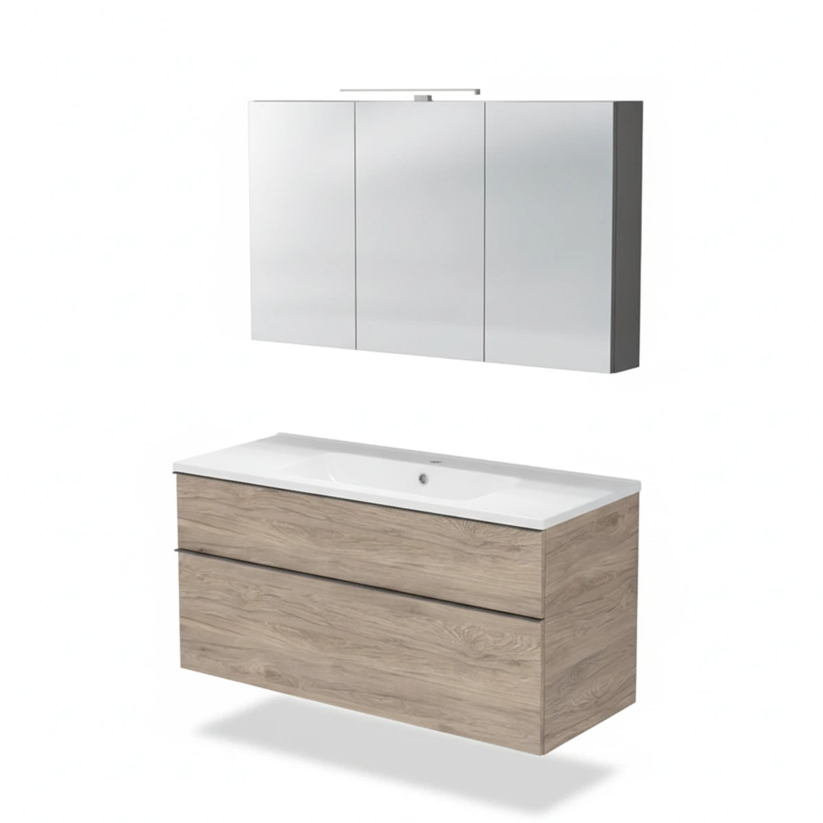 Geberit iCon 120 cm Amerikan Ceviz Çift Çekmeceli Ayna Dolaplı Banyo Dolabı Seti