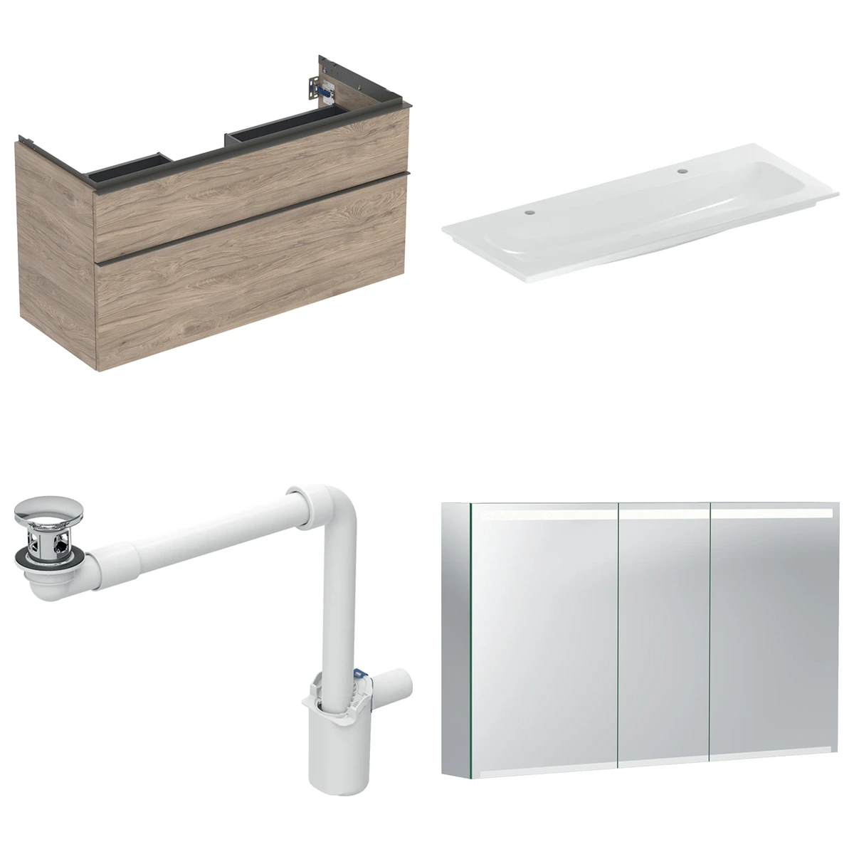 Geberit iCon 120 cm Amerikan Ceviz Çift Çekmeceli Ayna Dolaplı Banyo Dolabı Seti 2