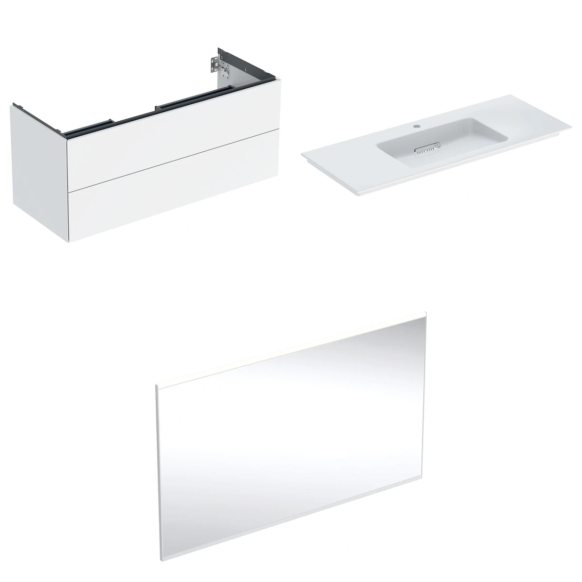 Geberit ONE 120 cm Parlak Beyaz Çift Çekmeceli Aynalı Banyo Dolabı Seti 2
