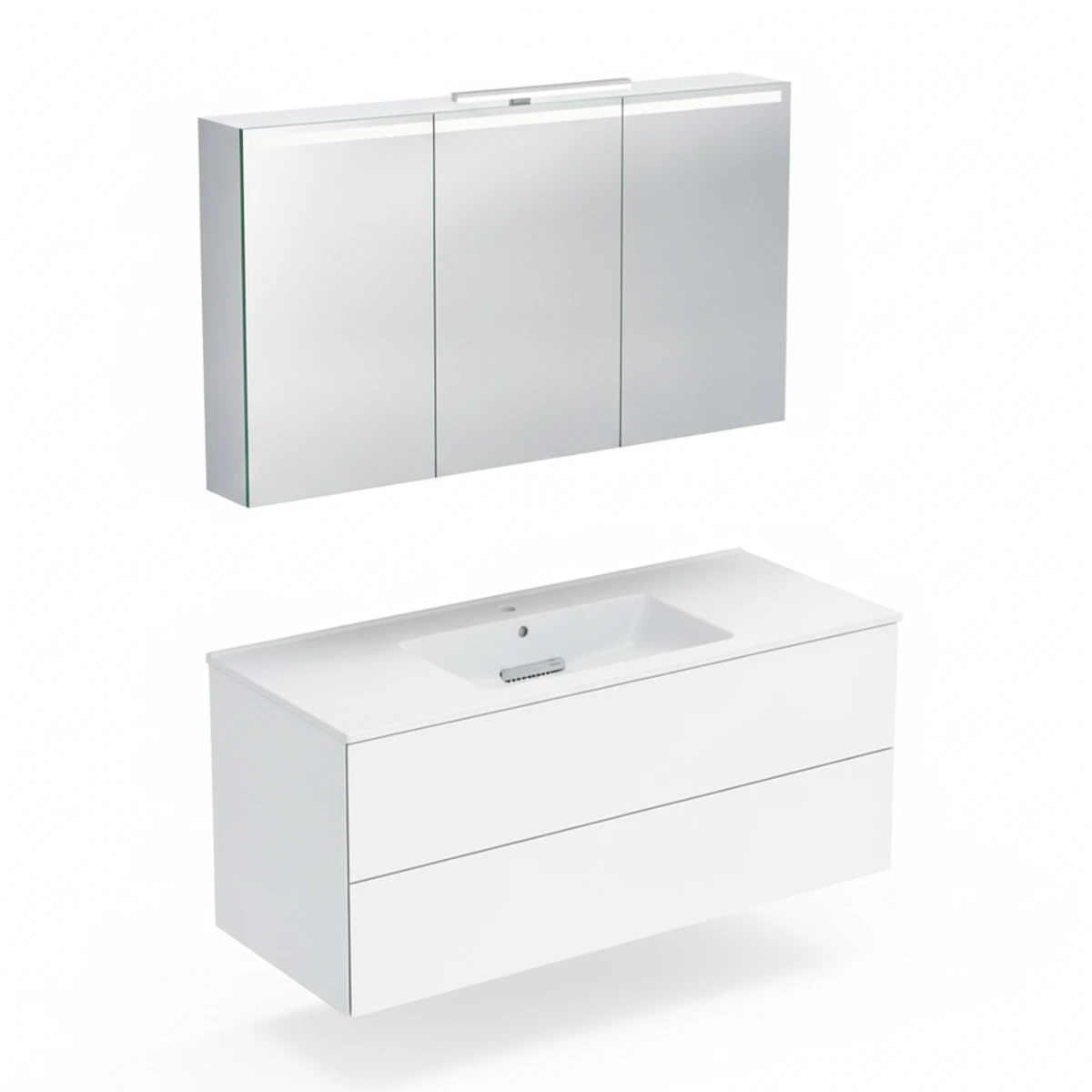 Geberit ONE 120 cm Parlak Beyaz Çift Çekmeceli Ayna Dolaplı Banyo Dolabı Seti