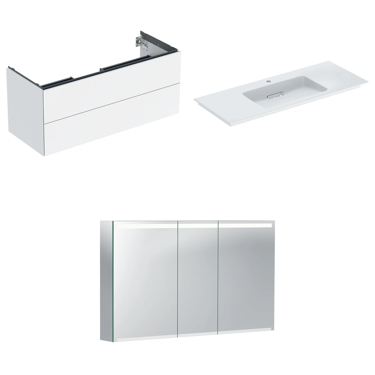 Geberit ONE 120 cm Parlak Beyaz Çift Çekmeceli Ayna Dolaplı Banyo Dolabı Seti 2