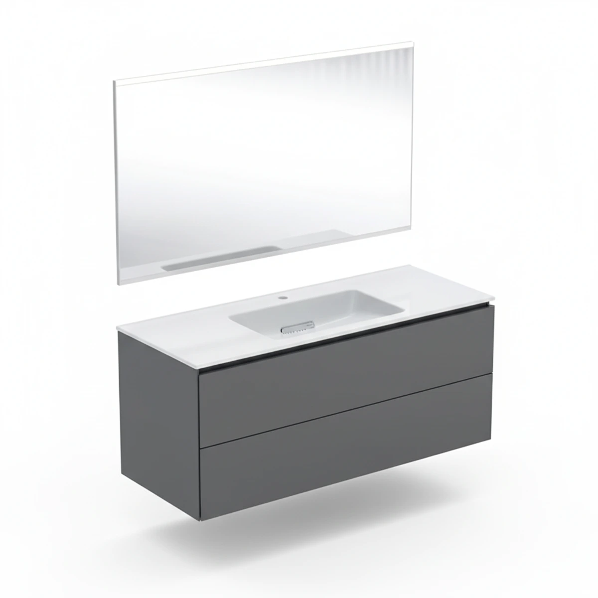 Geberit ONE 120 cm Mat Antrasit Çift Çekmeceli Aynalı Banyo Dolabı Seti