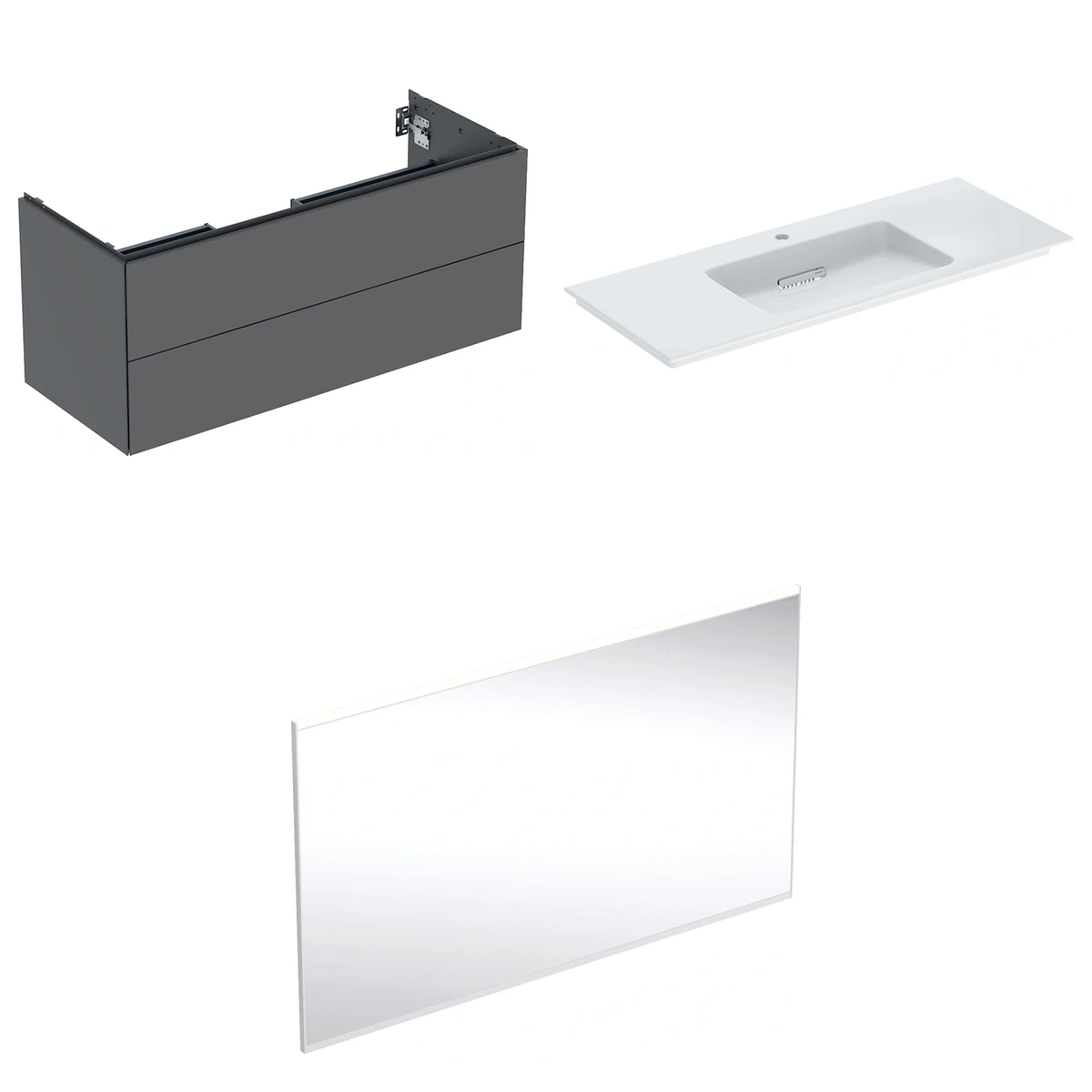 Geberit ONE 120 cm Mat Antrasit Çift Çekmeceli Aynalı Banyo Dolabı Seti 2