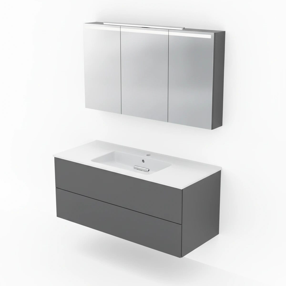 Geberit ONE 120 cm Mat Antrasit Çift Çekmeceli Ayna Dolaplı Banyo Dolabı Seti