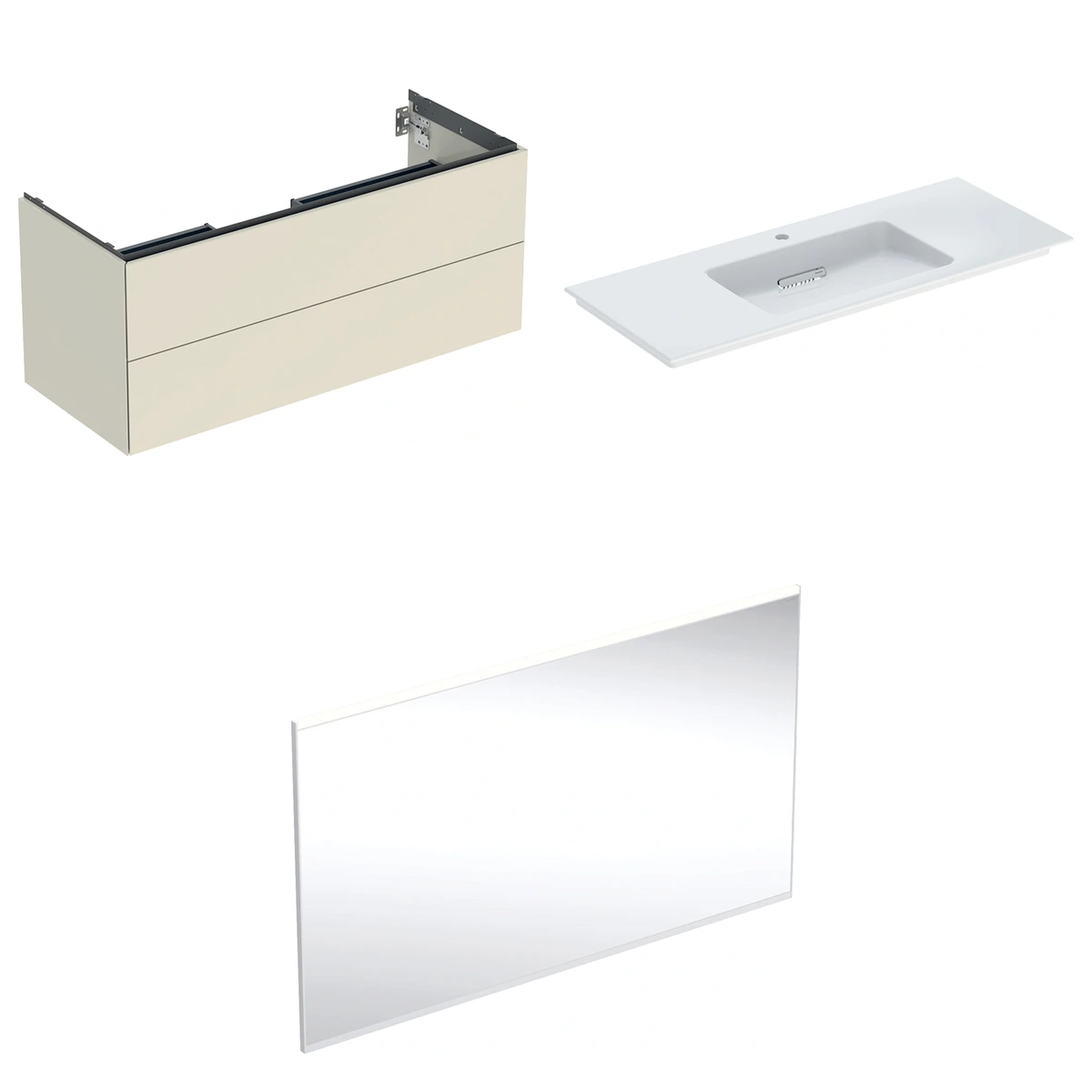 Geberit ONE 120 cm Kum Grisi Çift Çekmeceli Aynalı Banyo Dolabı Seti 2