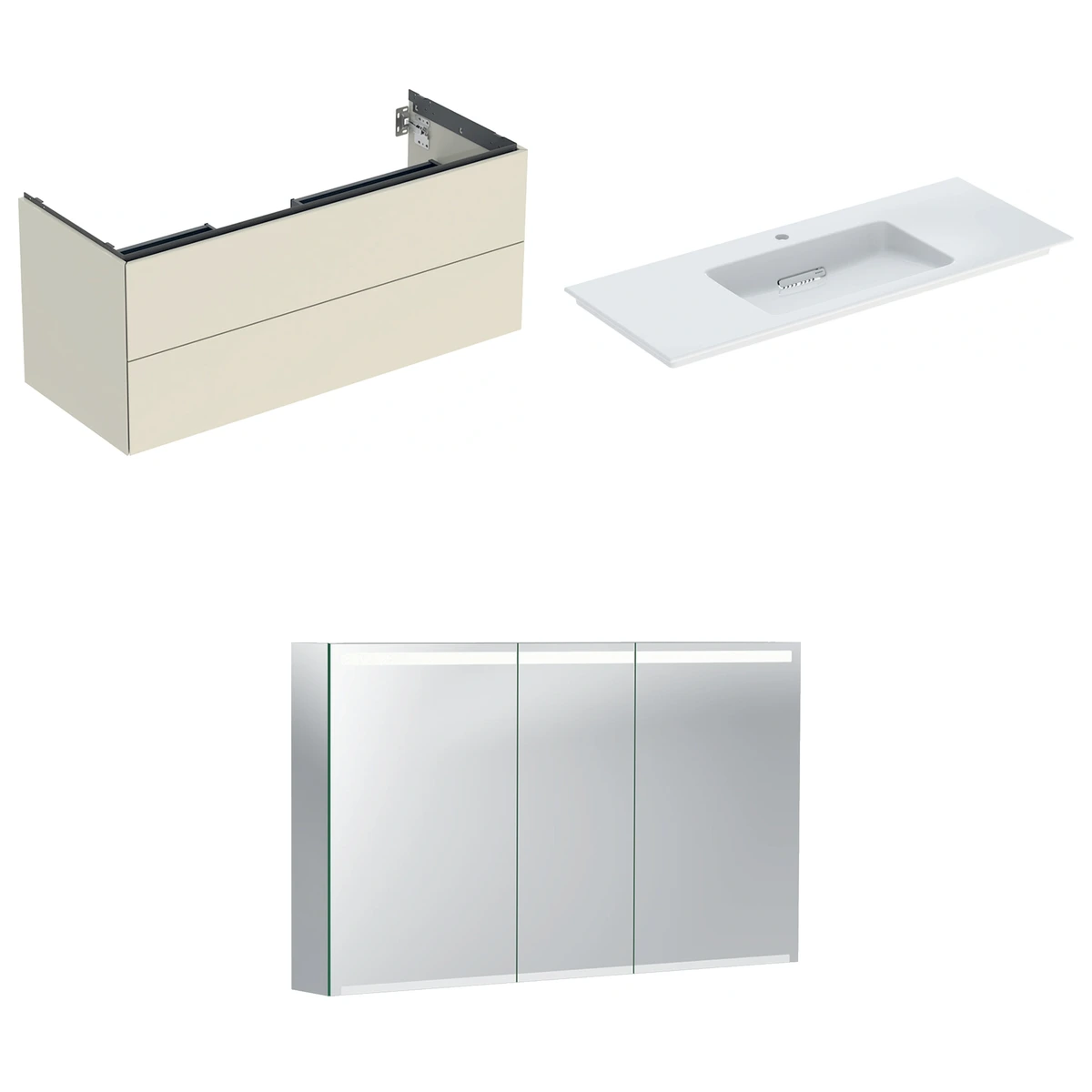 Geberit ONE 120 cm Kum Grisi Çift Çekmeceli Ayna Dolaplı Banyo Dolabı Seti 2