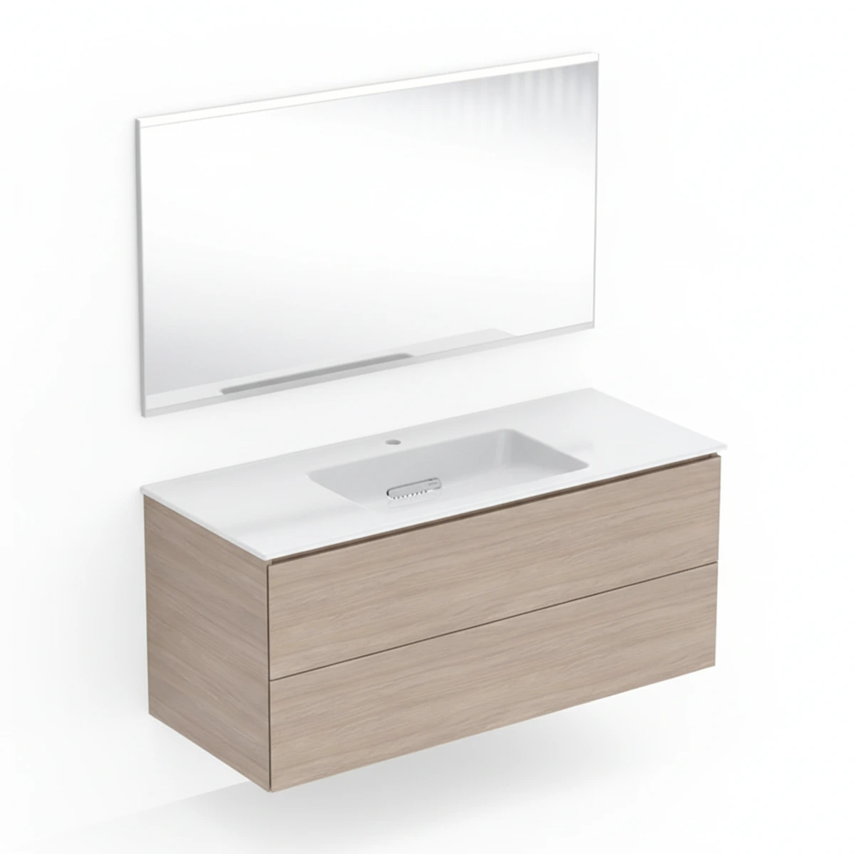 Geberit ONE 120 cm Meşe Çift Çekmeceli Aynalı Banyo Dolabı Seti