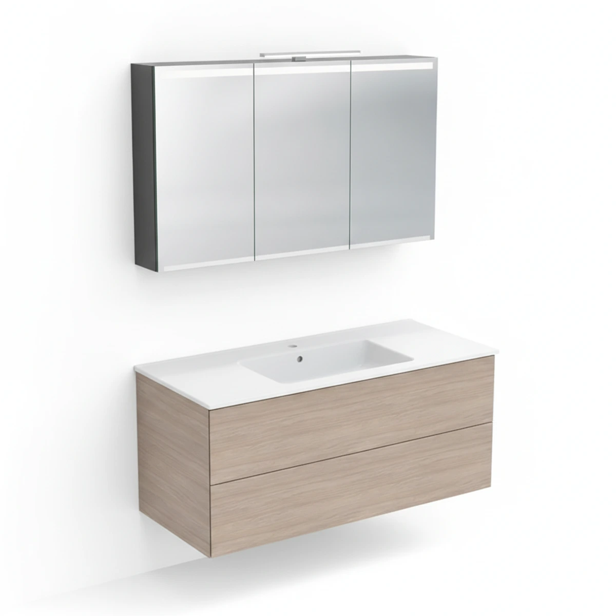 Geberit ONE 120 cm Meşe Çift Çekmeceli Ayna Dolaplı Banyo Dolabı Seti