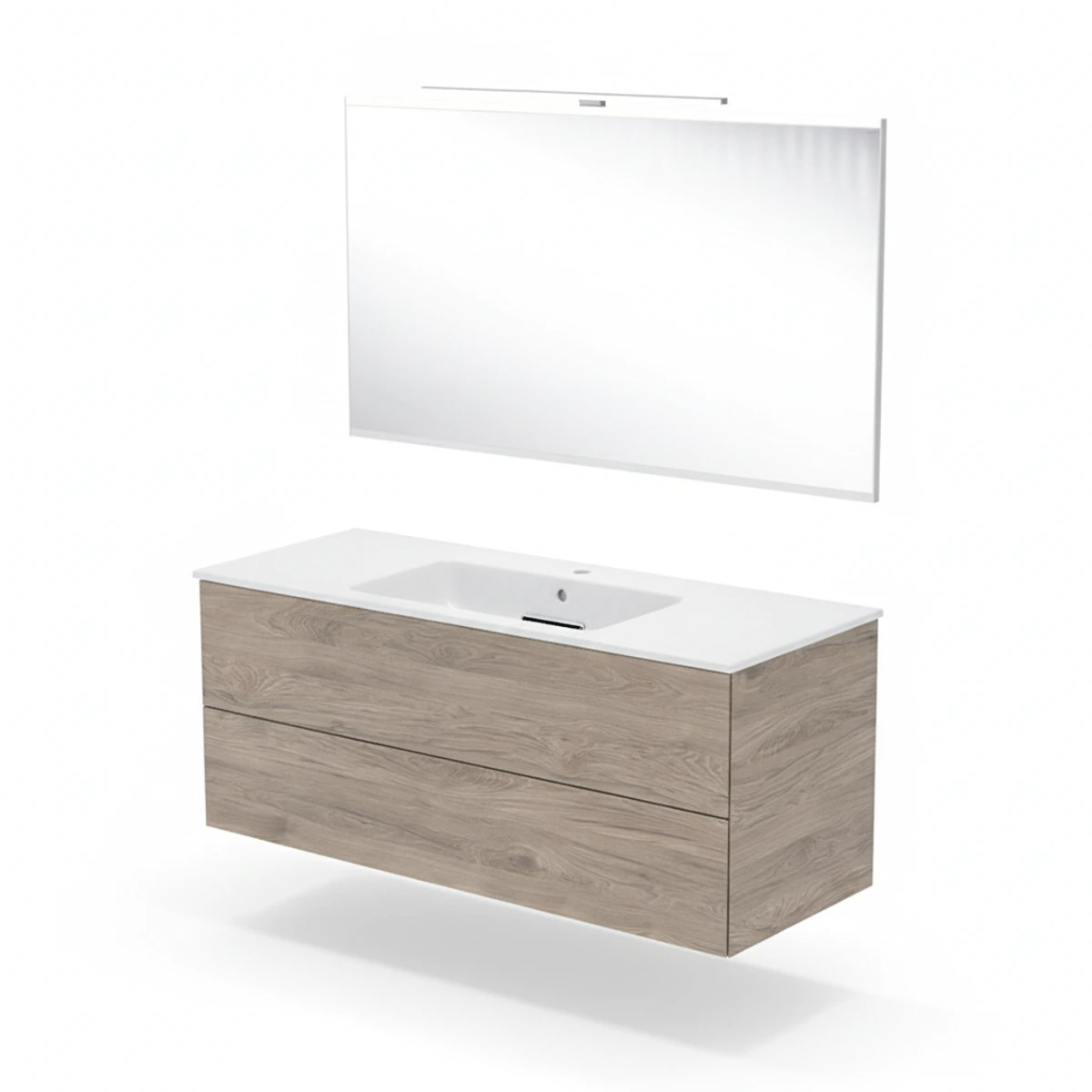 Geberit ONE 120 cm Amerikan Ceviz Çift Çekmeceli Aynalı Banyo Dolabı Seti