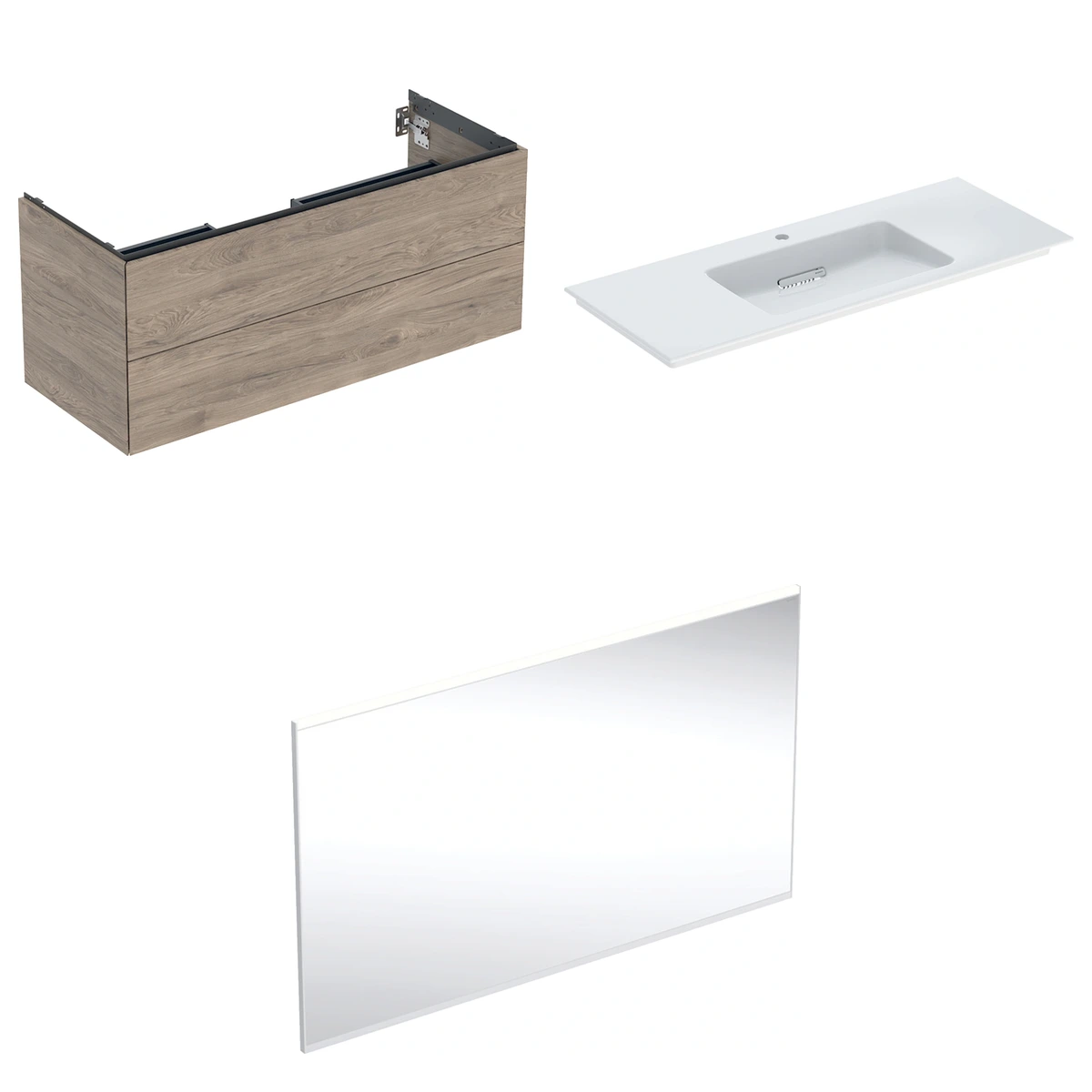 Geberit ONE 120 cm Amerikan Ceviz Çift Çekmeceli Aynalı Banyo Dolabı Seti 2
