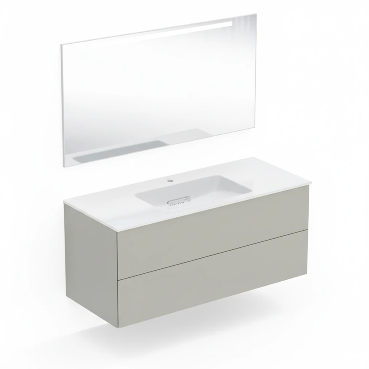 Geberit ONE 120 cm Bej Gri Çift Çekmeceli Aynalı Banyo Dolabı Seti