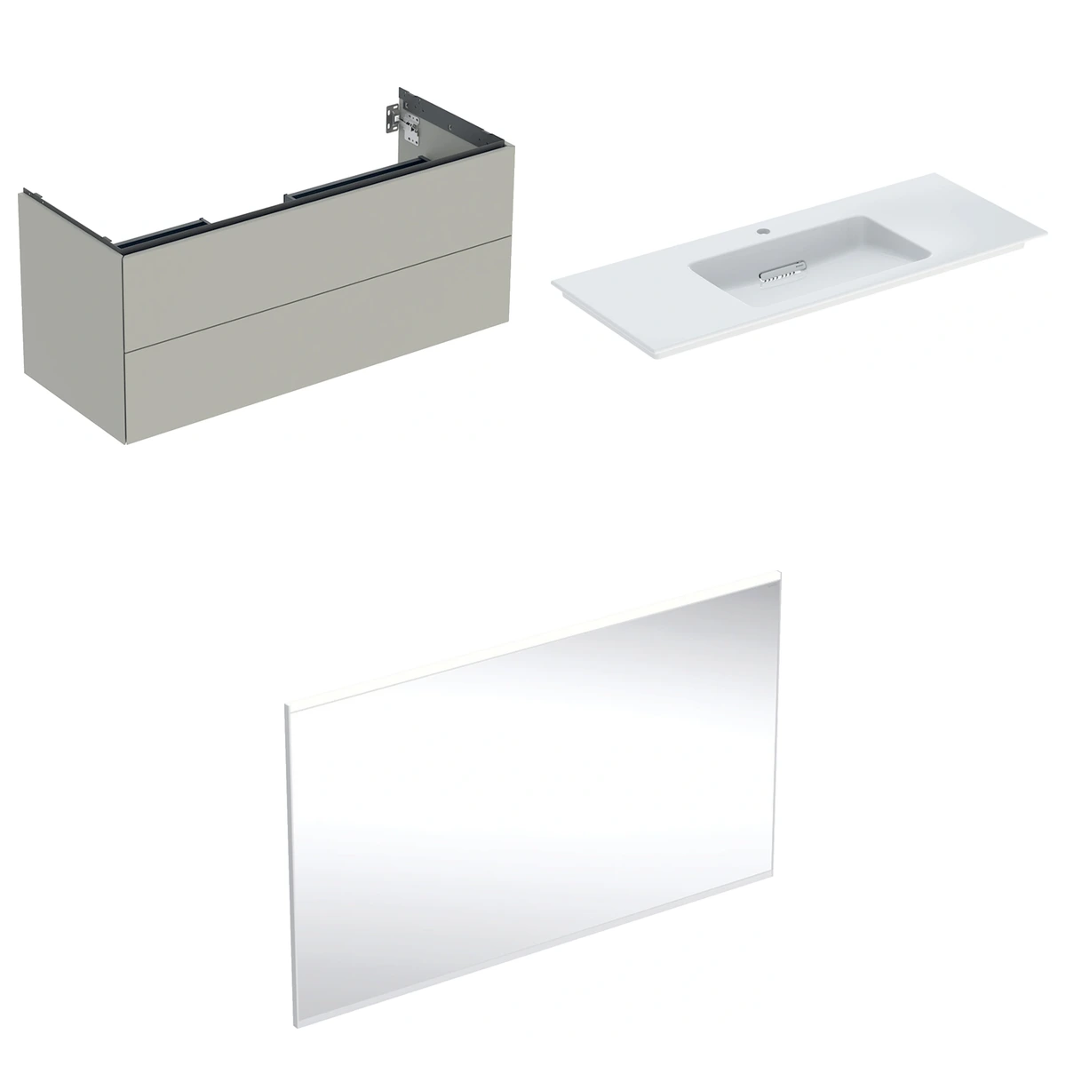 Geberit ONE 120 cm Bej Gri Çift Çekmeceli Aynalı Banyo Dolabı Seti 2
