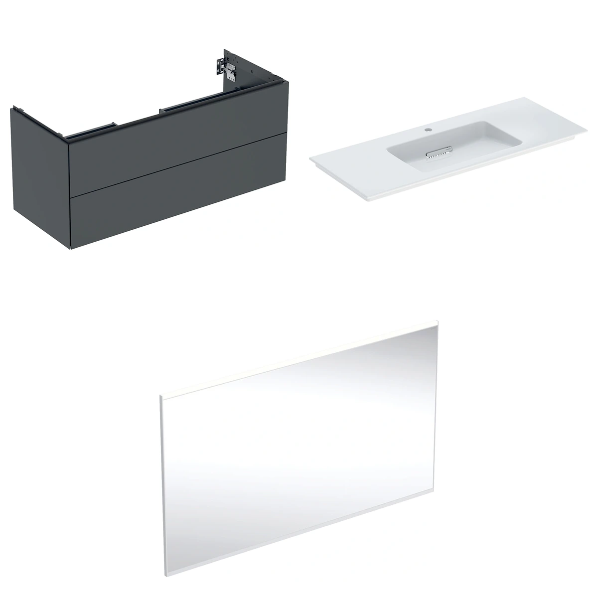 Geberit ONE 120 cm Mat Siyah Çift Çekmeceli Aynalı Banyo Dolabı Seti 2