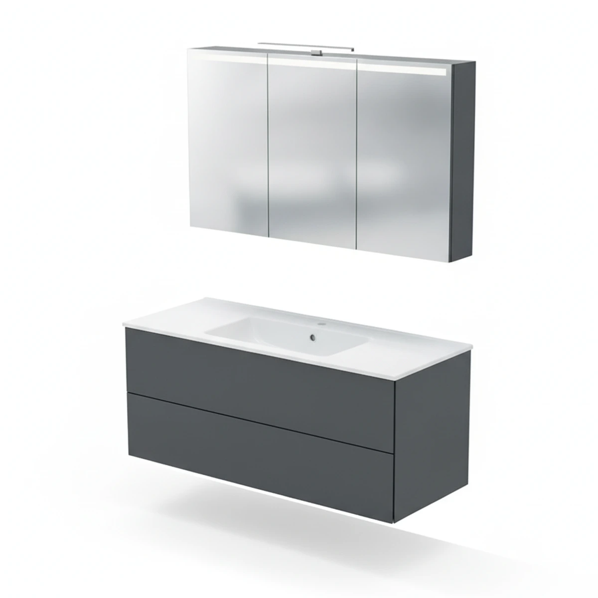 Geberit ONE 120 cm Mat Siyah Çift Çekmeceli Ayna Dolaplı Banyo Dolabı Seti