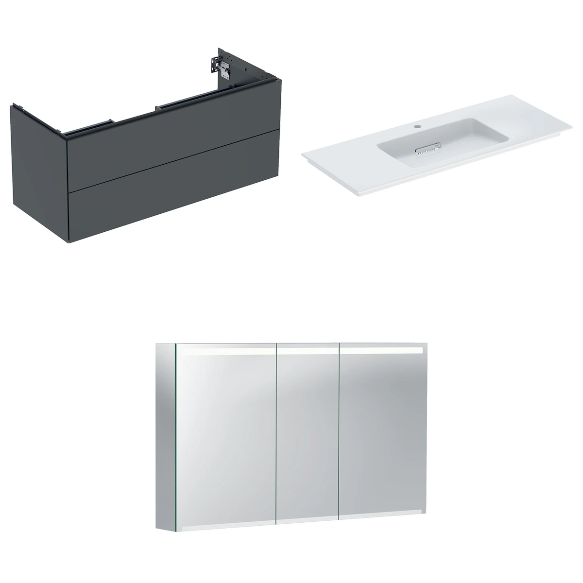 Geberit ONE 120 cm Mat Siyah Çift Çekmeceli Ayna Dolaplı Banyo Dolabı Seti 2