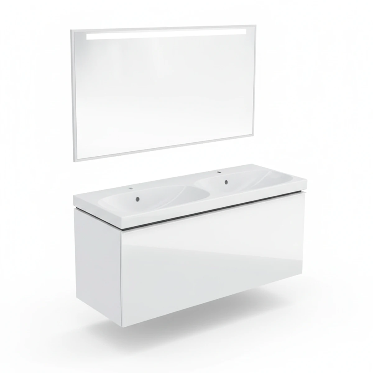 Geberit Acanto 120 cm Beyaz Cam Gizli Çekmeceli Aynalı Banyo Dolabı Seti