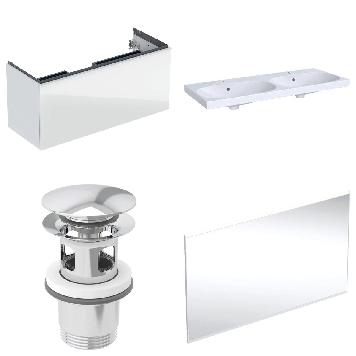 Geberit Acanto 120 cm Beyaz Cam Gizli Çekmeceli Aynalı Banyo Dolabı Seti 2