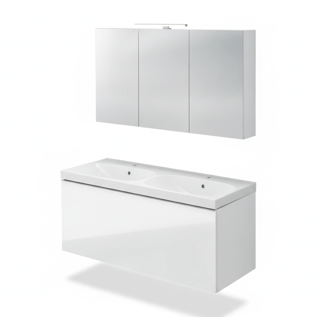 Geberit Acanto 120 cm Beyaz Cam Gizli Çekmeceli Ayna Dolaplı Banyo Dolabı Seti