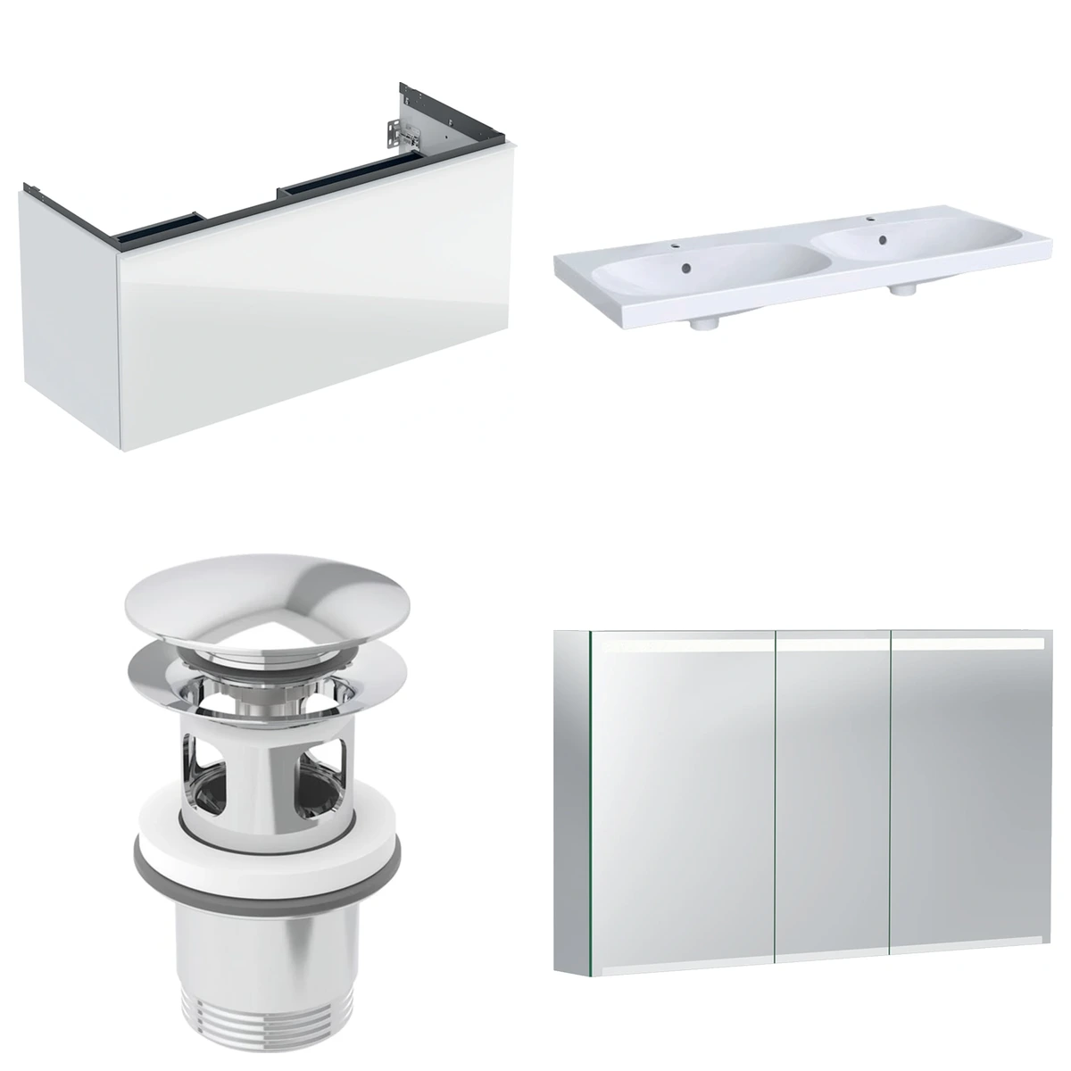Geberit Acanto 120 cm Beyaz Cam Gizli Çekmeceli Ayna Dolaplı Banyo Dolabı Seti 2