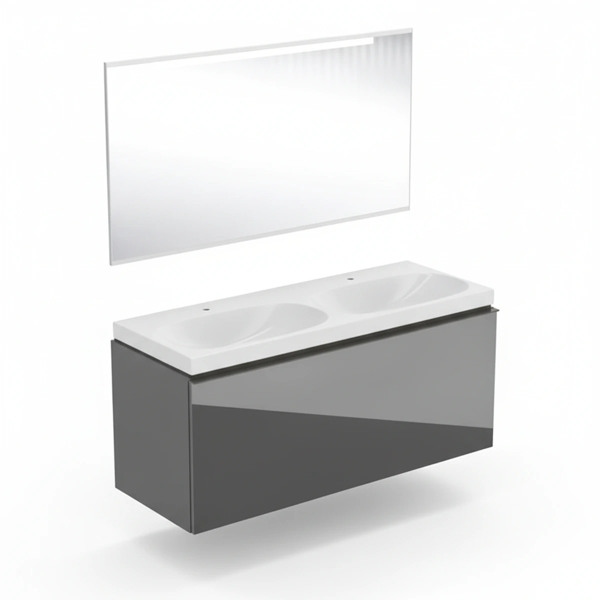 Geberit Acanto 120 cm Antrasit Cam Gizli Çekmeceli Aynalı Banyo Dolabı Seti