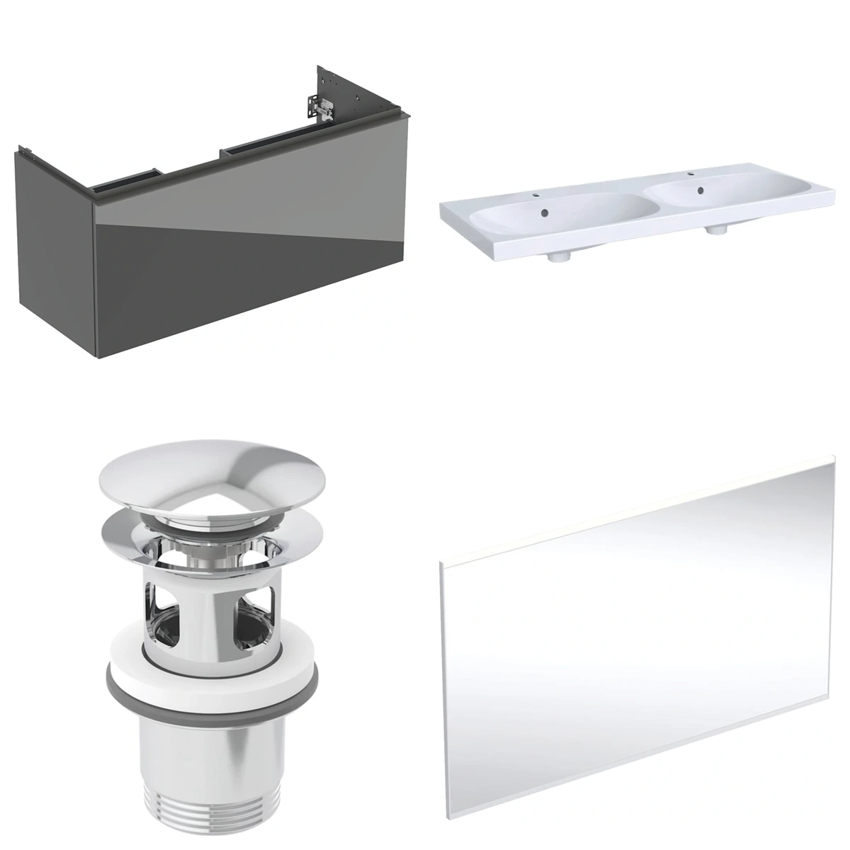 Geberit Acanto 120 cm Antrasit Cam Gizli Çekmeceli Aynalı Banyo Dolabı Seti 2