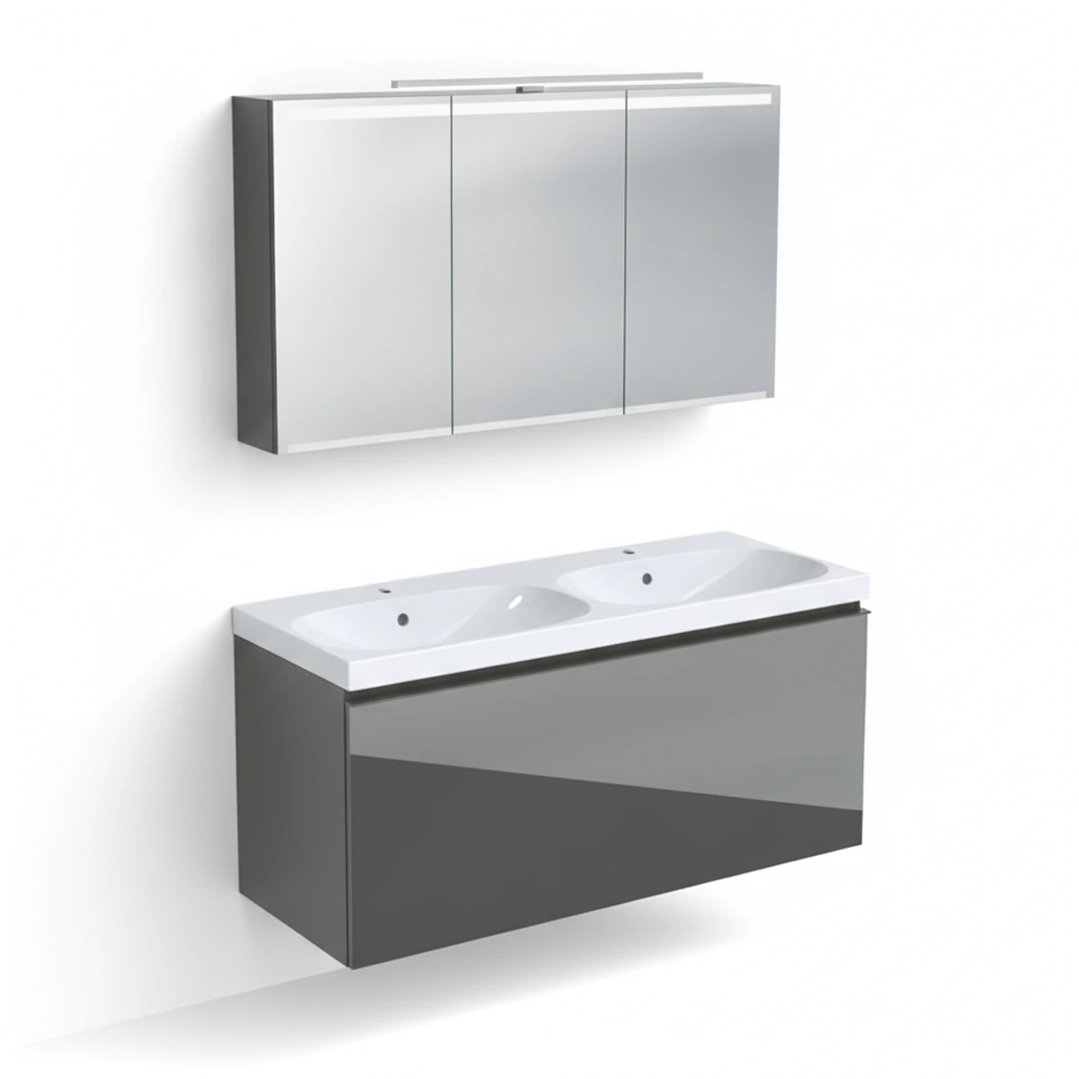 Geberit Acanto 120 cm Antrasit Cam Gizli Çekmeceli Ayna Dolaplı Banyo Dolabı Seti
