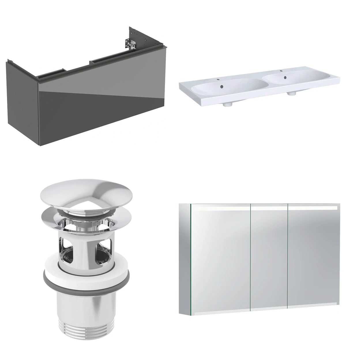 Geberit Acanto 120 cm Antrasit Cam Gizli Çekmeceli Ayna Dolaplı Banyo Dolabı Seti 2