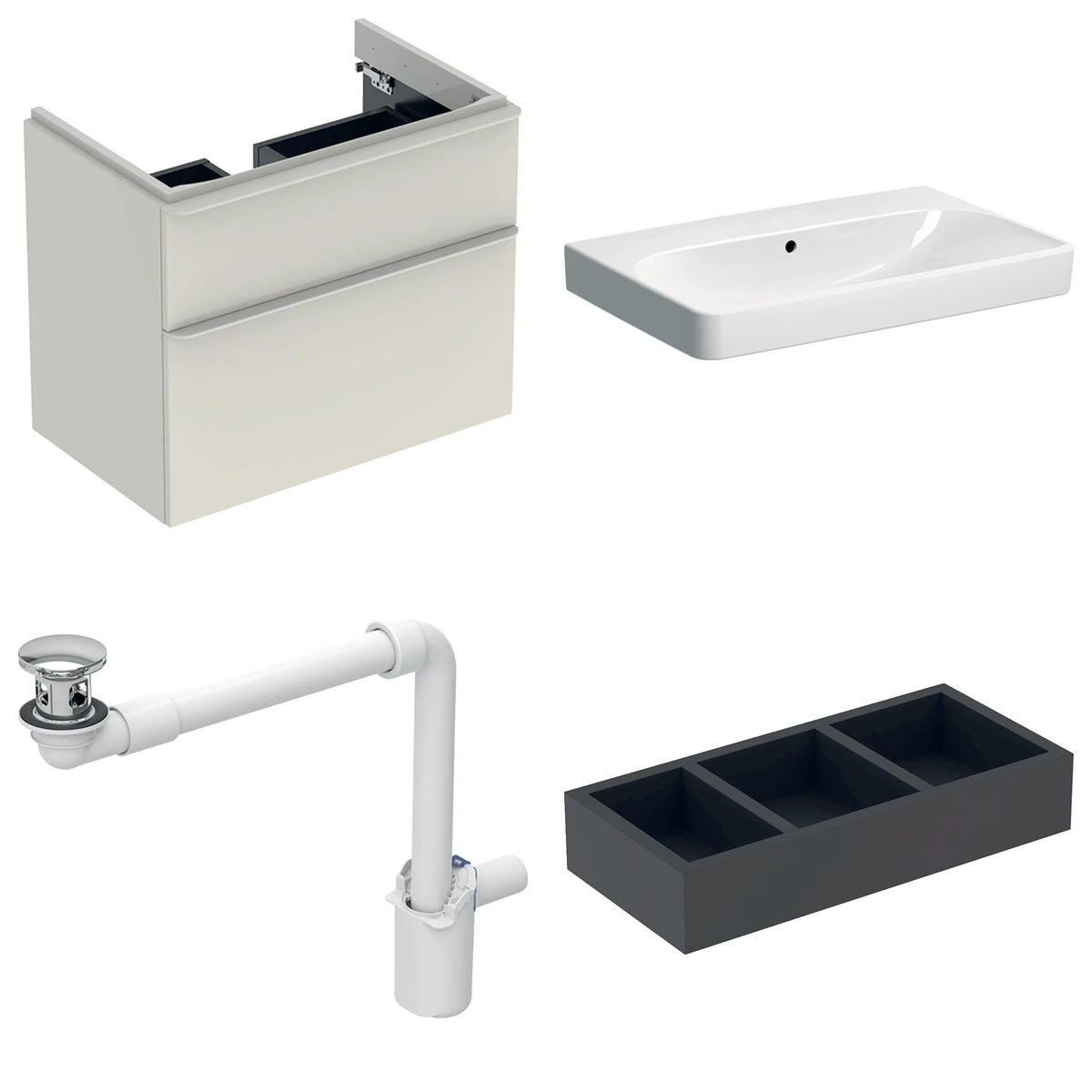 Geberit Smyle 75 cm Kum Grisi Deliksiz Banyo Dolabı Seti 2
