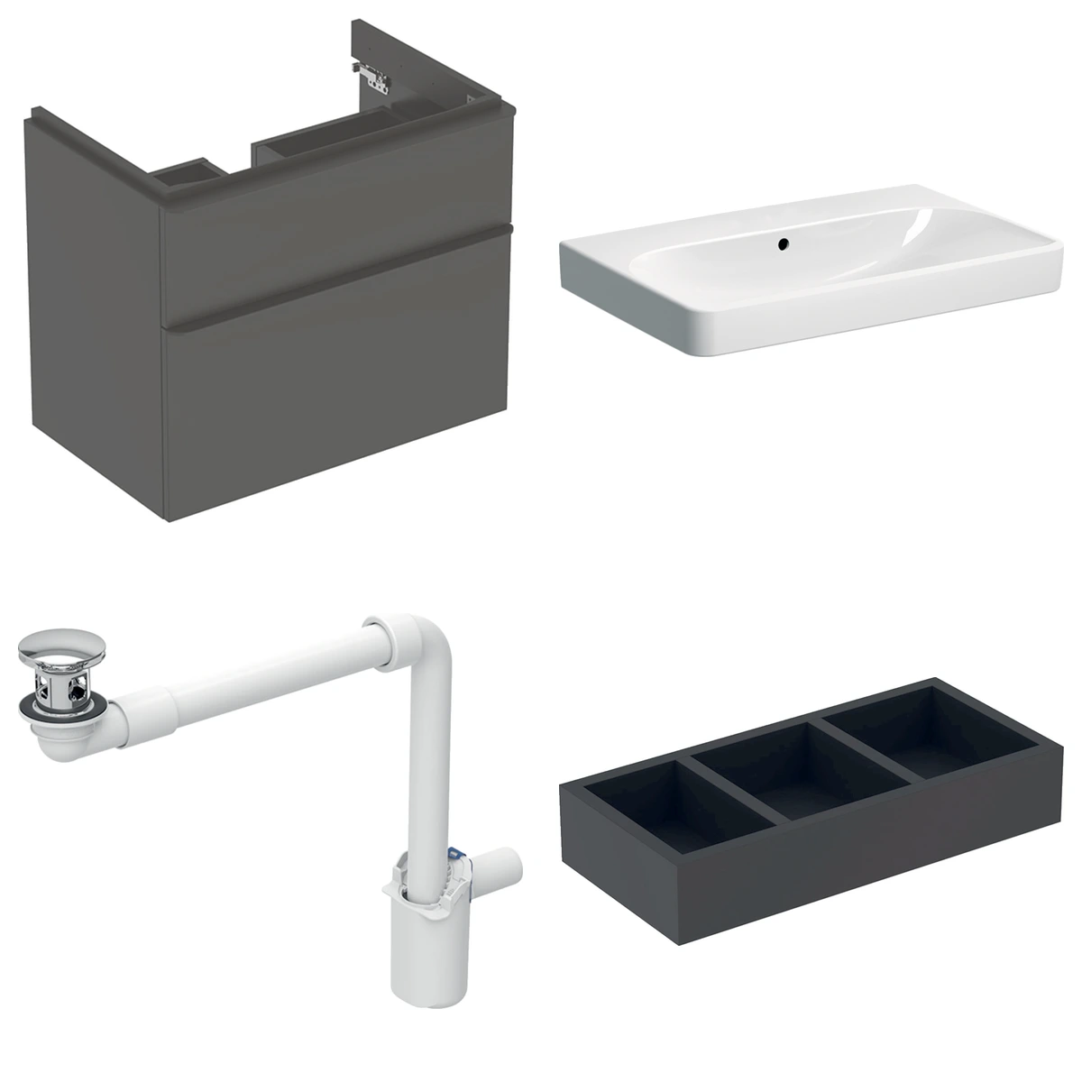 Geberit Smyle 75 cm Mat Antrasit Deliksiz Banyo Dolabı Seti 2