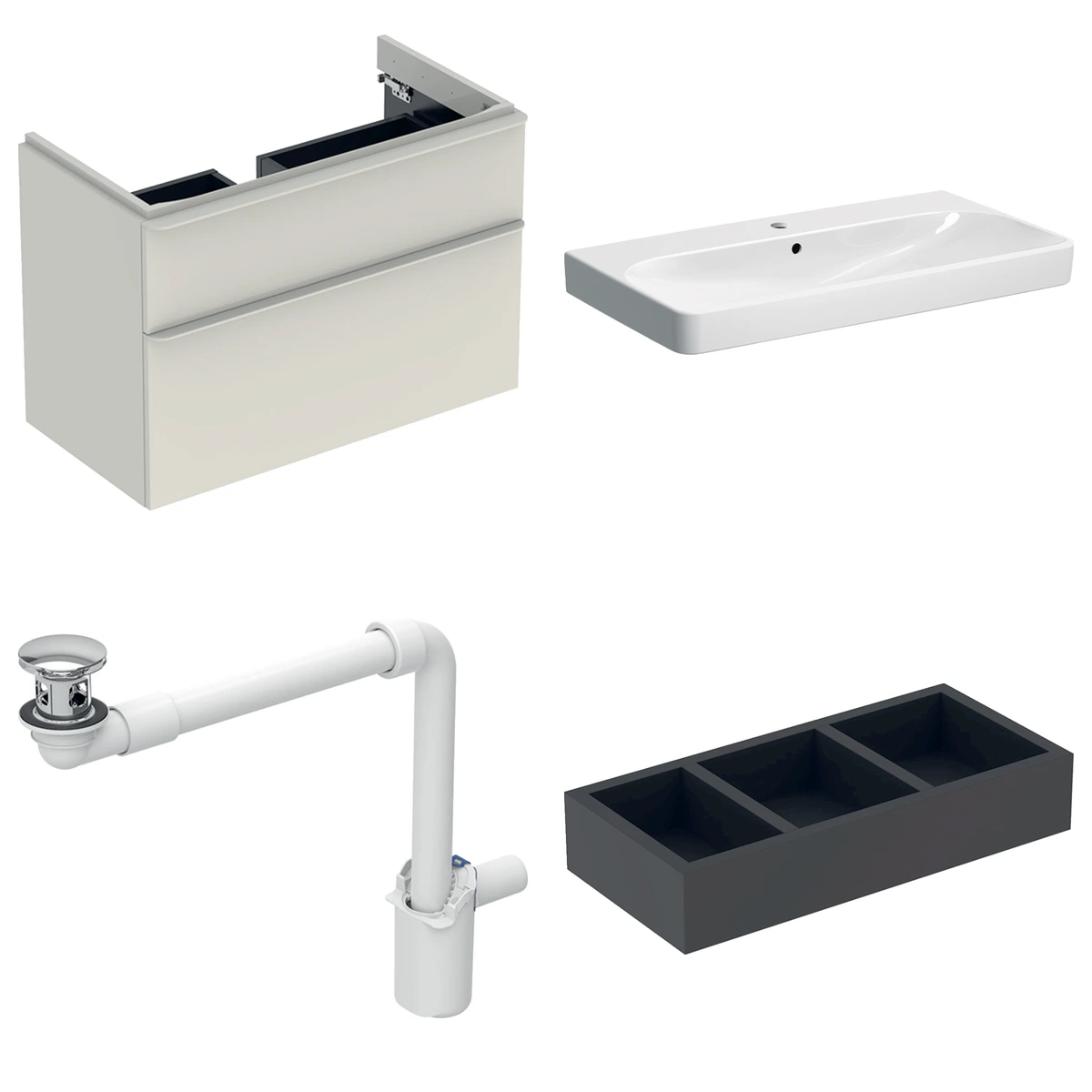 Geberit Smyle 90 cm Kum Grisi Delikli Banyo Dolabı Seti 2