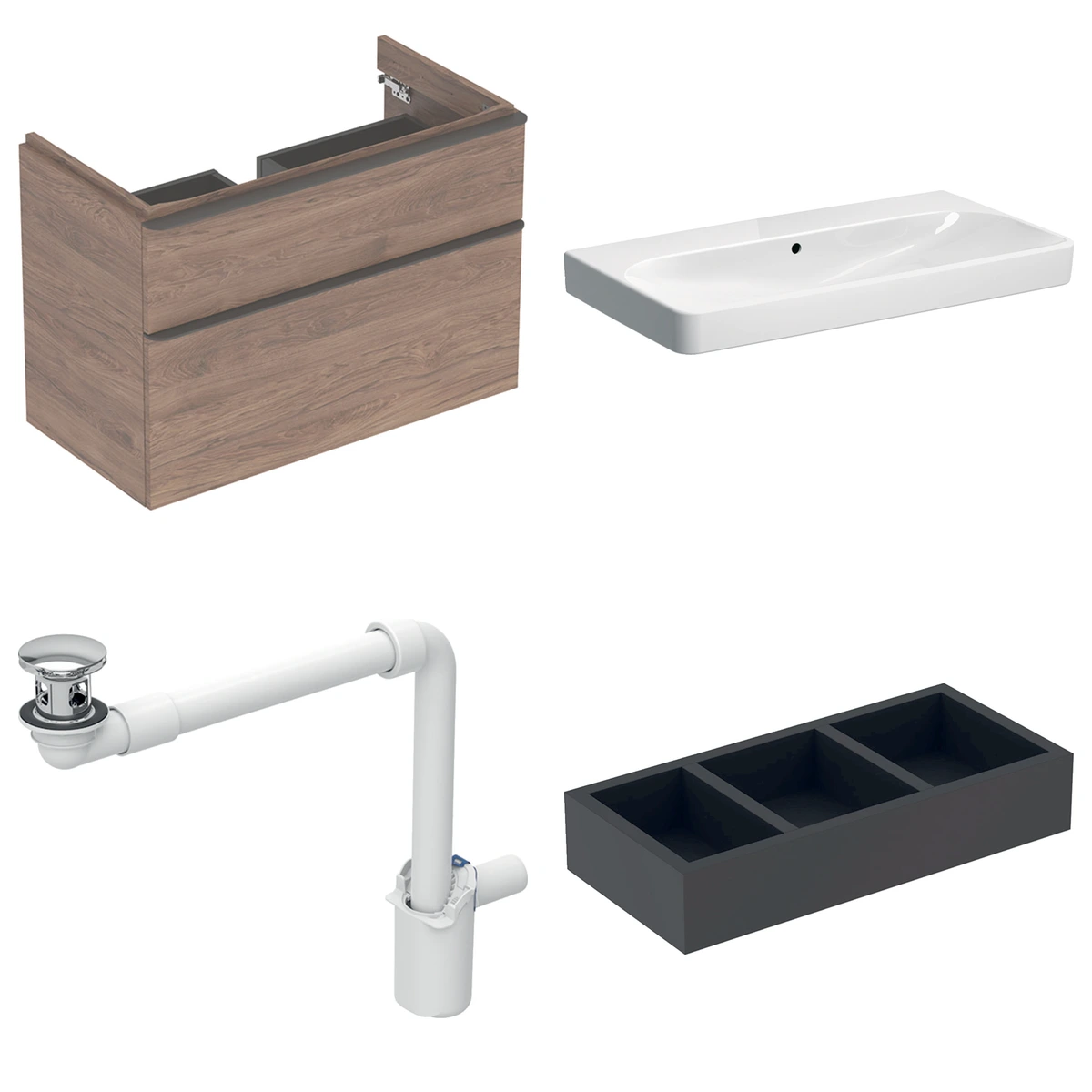 Geberit Smyle 90 cm Amerikan Ceviz Deliksiz Banyo Dolabı Seti 2