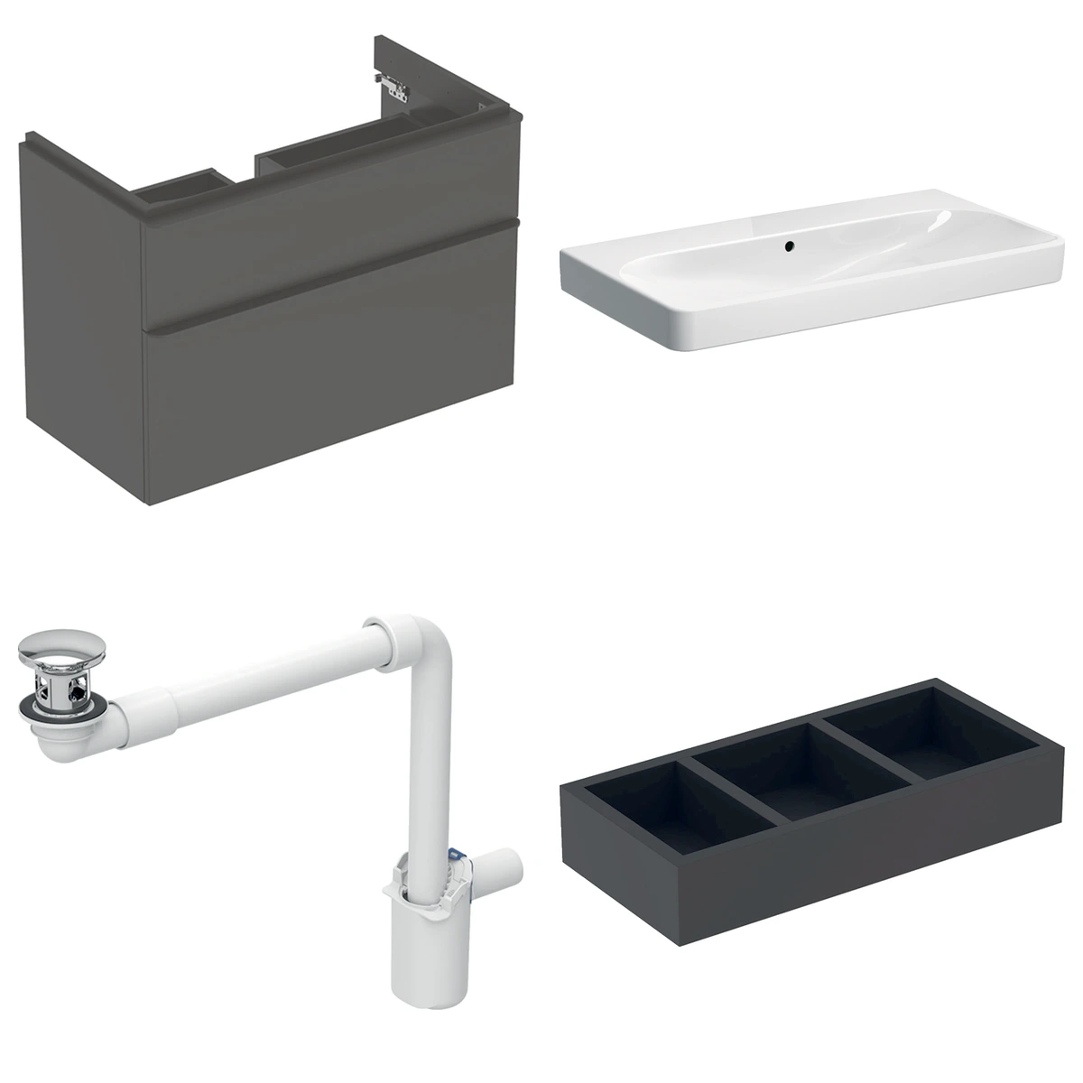 Geberit Smyle 90 cm Mat Antrasit Deliksiz Banyo Dolabı Seti 2