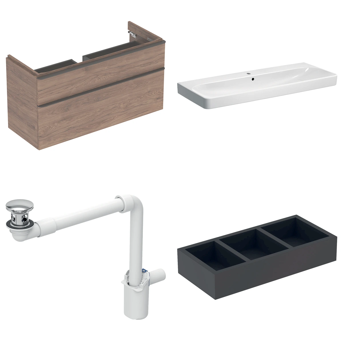 Geberit Smyle 120 cm Amerikan Ceviz Delikli Banyo Dolabı Seti 2