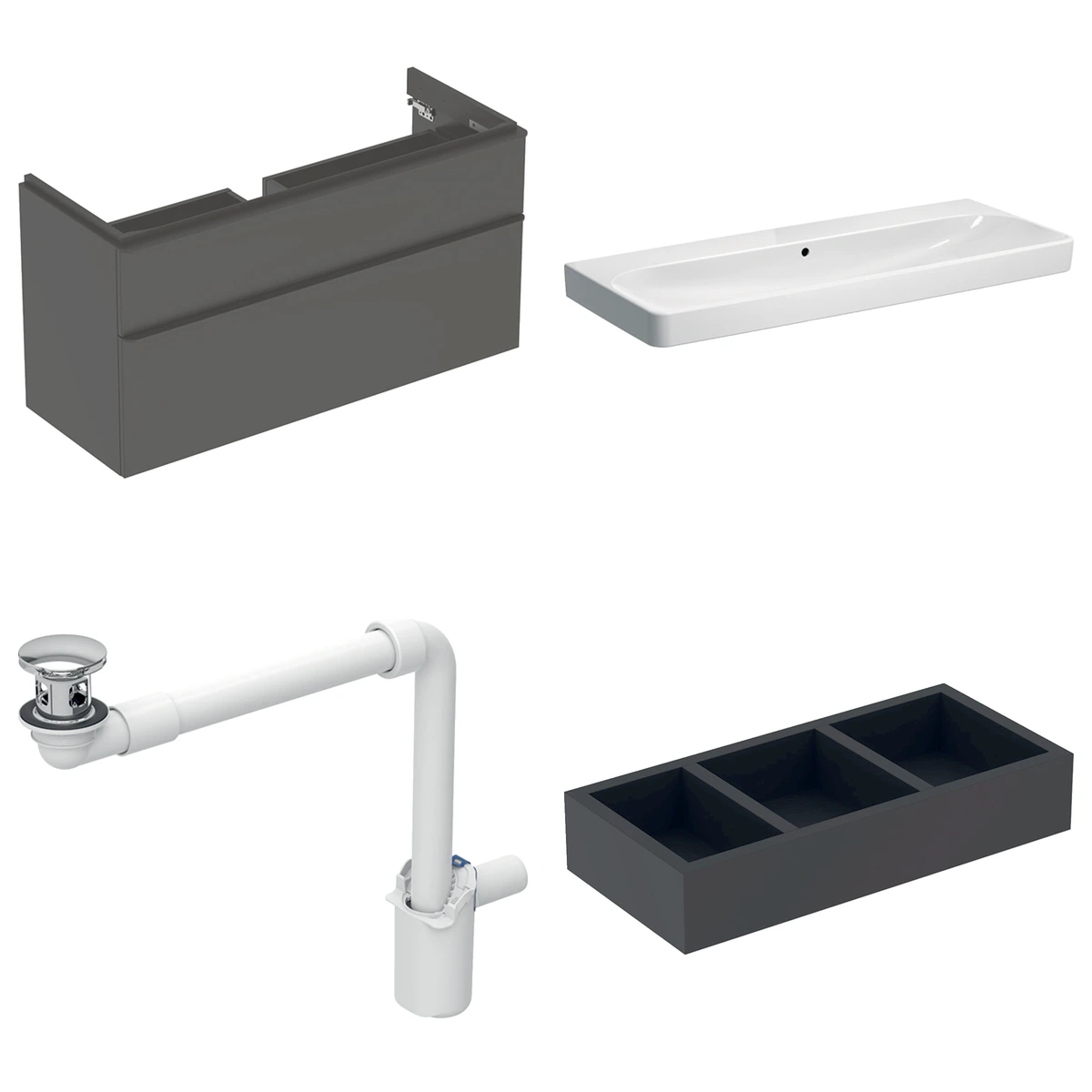 Geberit Smyle 120 cm Mat Antrasit Deliksiz Banyo Dolabı Seti 2