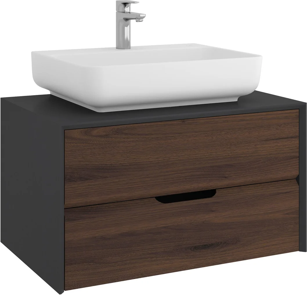 Kale Zero 2.0 80 Cm Antrasit-Ceviz Mat Beyaz Dikdörtgen Lavabolu Banyo Dolabı