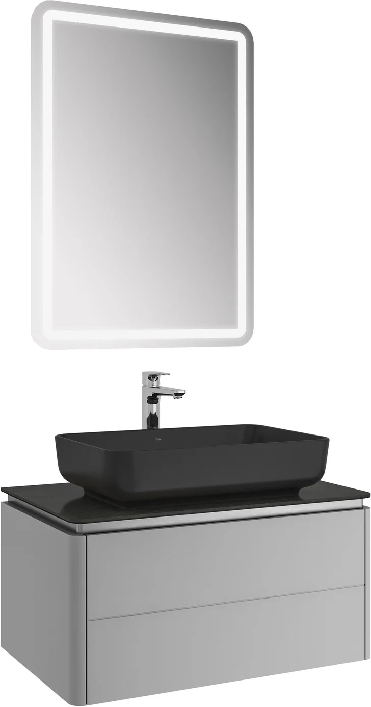Kale Lotus 80 Cm Mat Vizon-Antrasit Mat Siyah Dikdörtgen Lavabolu Banyo Dolabı Takımı