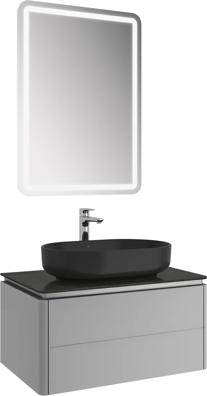 Kale Lotus 80 Cm Mat Vizon-Antrasit Mat Siyah Oval Lavabolu Banyo Dolabı Takımı