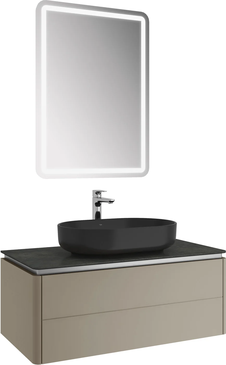Kale Lotus 100 Cm Mat Vizon-Antrasit Mat Siyah Dikdörtgen Lavabolu Banyo Dolabı Takımı