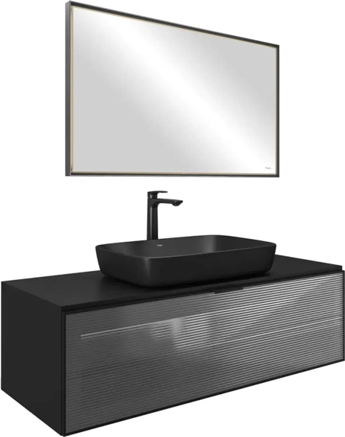 Kale Ombra 120 Cm Mat Siyah Aydınlatmalı Aynalı Banyo Dolabı Takımı