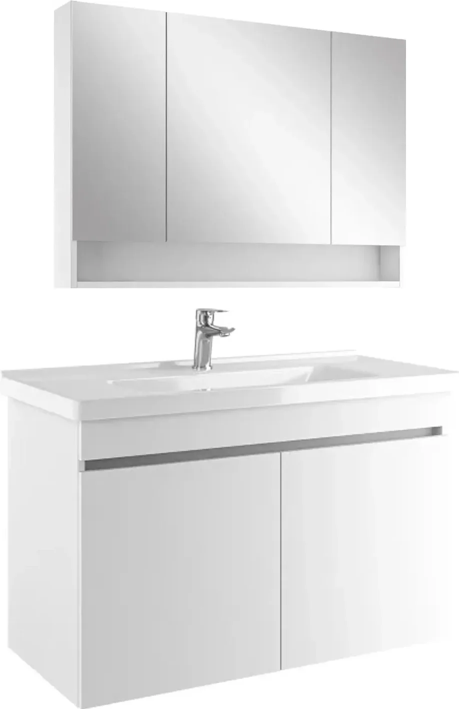 Kale Optimum+ 100 Cm Beyaz Raflı Ayna Dolaplı Banyo Dolabı Takımı