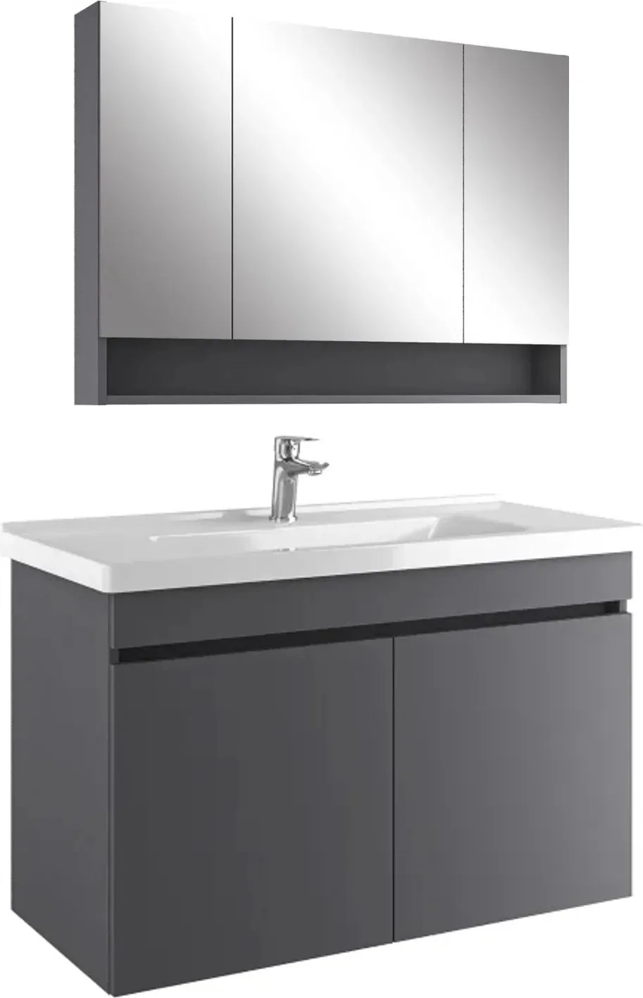 Kale Optimum+ 100 Cm Antrasit Raflı Ayna Dolaplı Banyo Dolabı Takımı