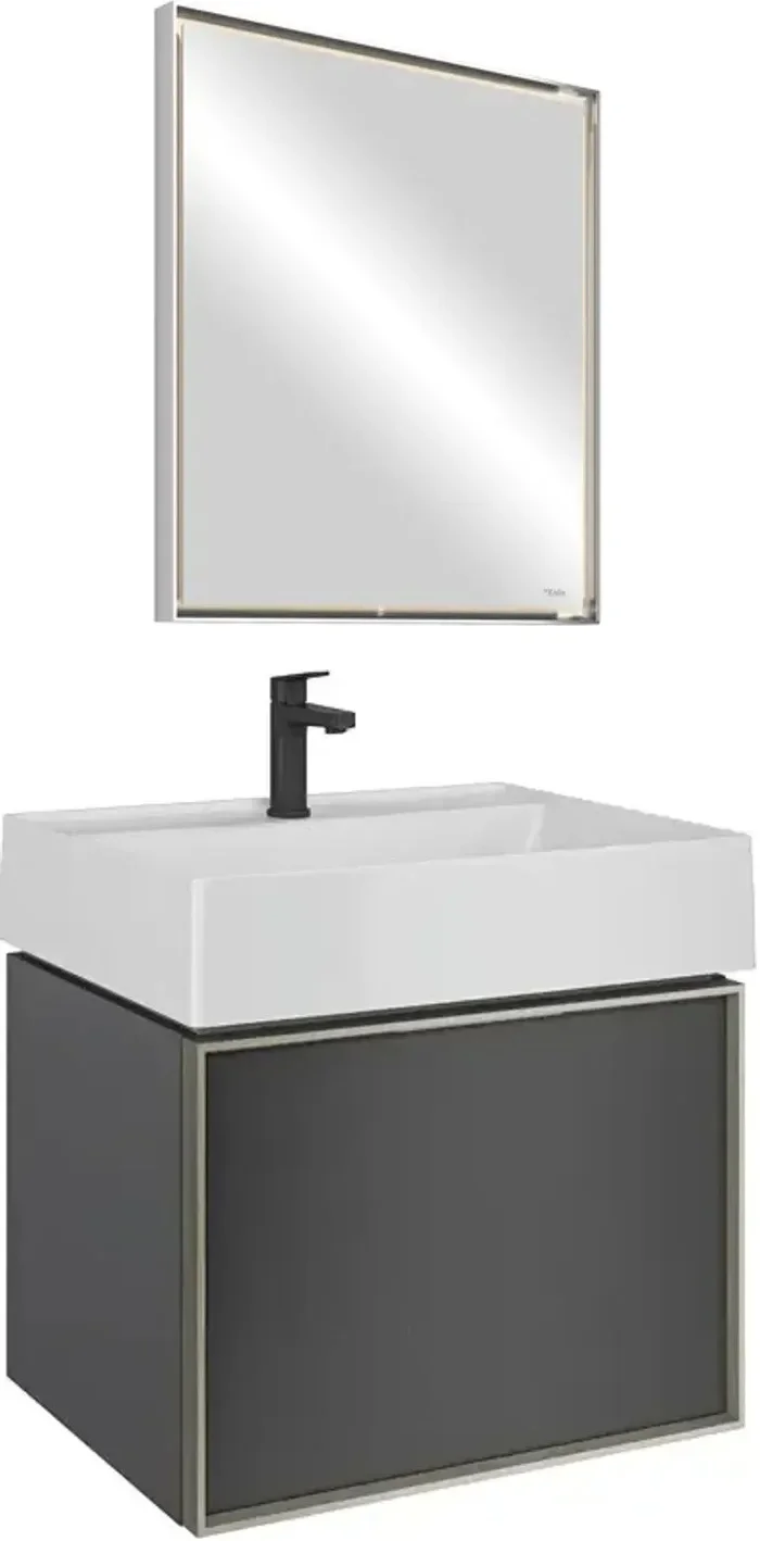 Kale Solid 65 Cm Antrasit Metal Çerçeve Aynalı Banyo Dolabı Takımı
