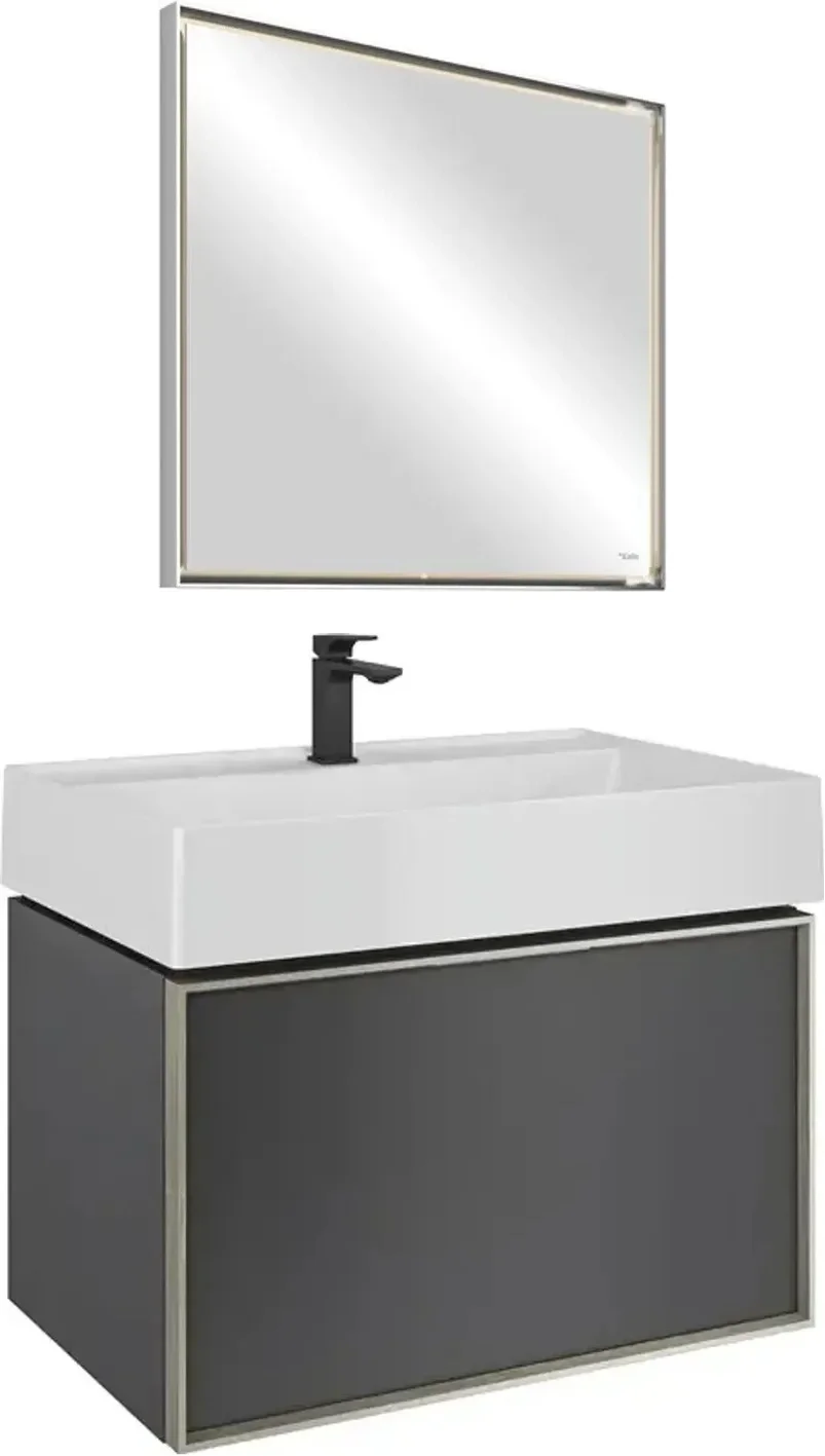 Kale Solid 80 Cm Antrasit Metal Çerçeve Aynalı Banyo Dolabı Takımı