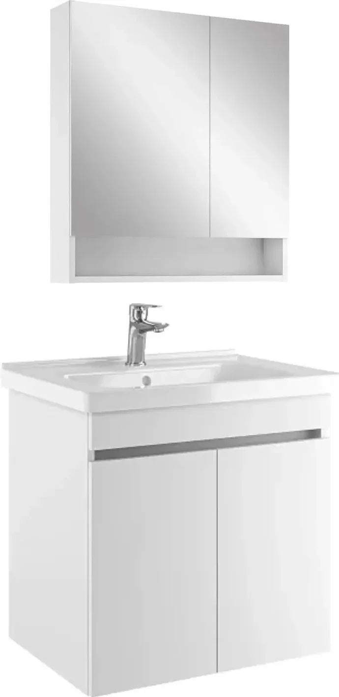 Kale Optimum+ 65 Cm Beyaz Raflı Ayna Dolaplı Banyo Dolabı Takımı